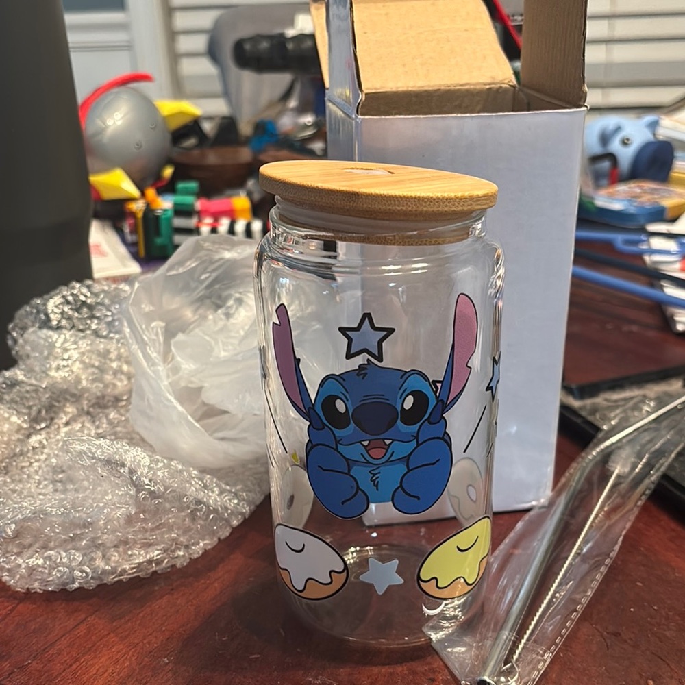 Stitch Glass Jar with Bamboo Lid NWT